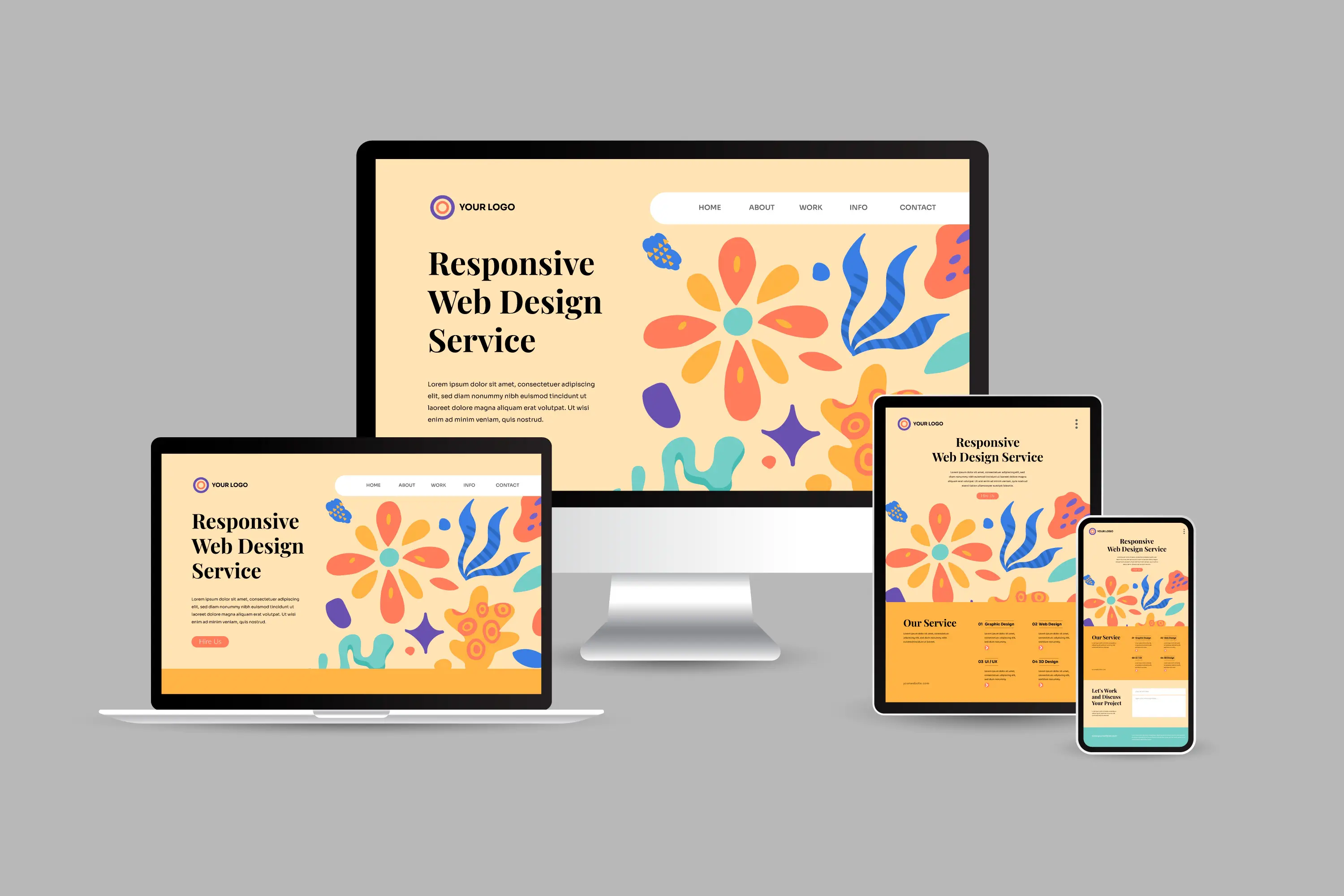 Image de plusieurs supports avec affichage d'un site web responsive