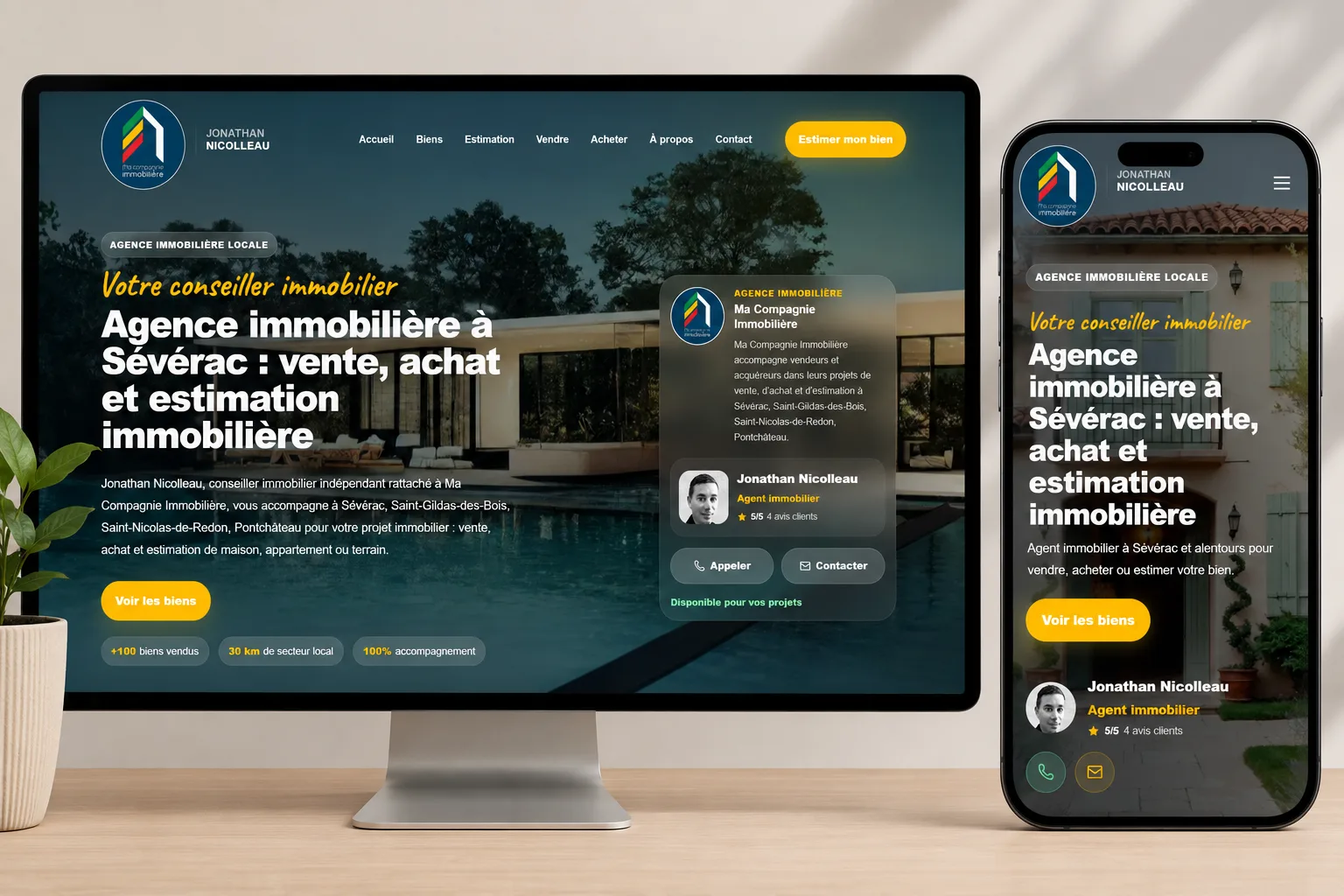 Site Webcraft Immo affiché sur ordinateur et mobile